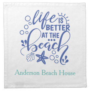 Personalized Life is Better at Beach Blue Green Cloth Napkin