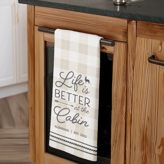 Personalized Life Is Better at the Cabin Plaid Kitchen Towel (Creator Uploaded)