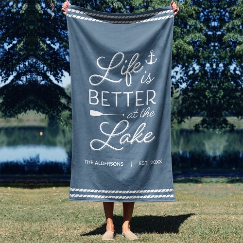 Personalized Life Is Better At The Lake Beach Towel