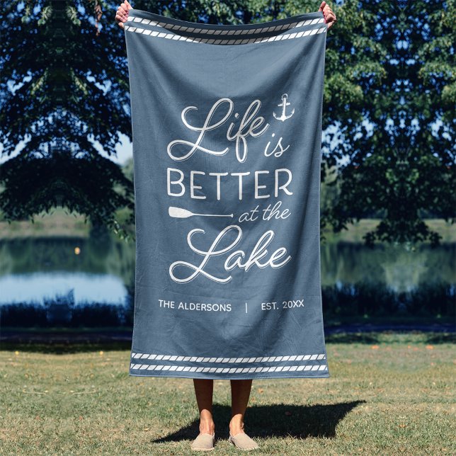 Personalized Life Is Better At The Lake Beach Towel (Creator Uploaded)