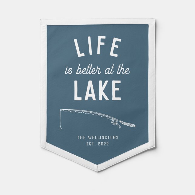 Personalized Life is better at the Lake Blue Pennant (Front)