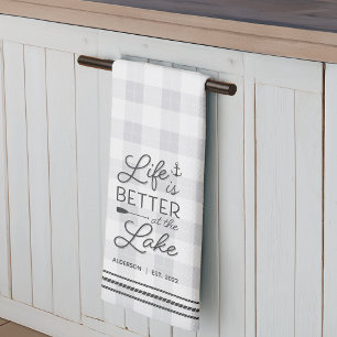 Personalized Life Is Better at the Lake Plaid Kitchen Towel