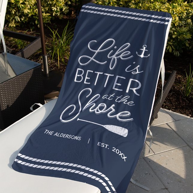 Personalized Life Is Better At The Shore Beach Towel (Creator Uploaded)