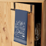 Personalized Life Is Better at the Shore Kitchen Towel<br><div class="desc">Celebrate life at the beach with this cute coastal personalized kitchen towel featuring your family name and/or year established beneath "life is better at the shore" adorned with paddle and nautical anchor illustrations. Rope detailing completes the design.</div>