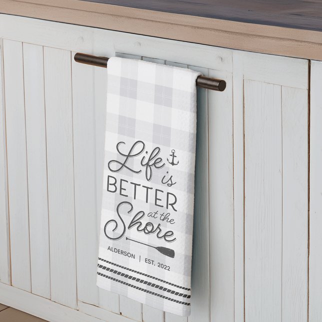 Personalized Life Is Better at the Shore Plaid Kitchen Towel (Creator Uploaded)