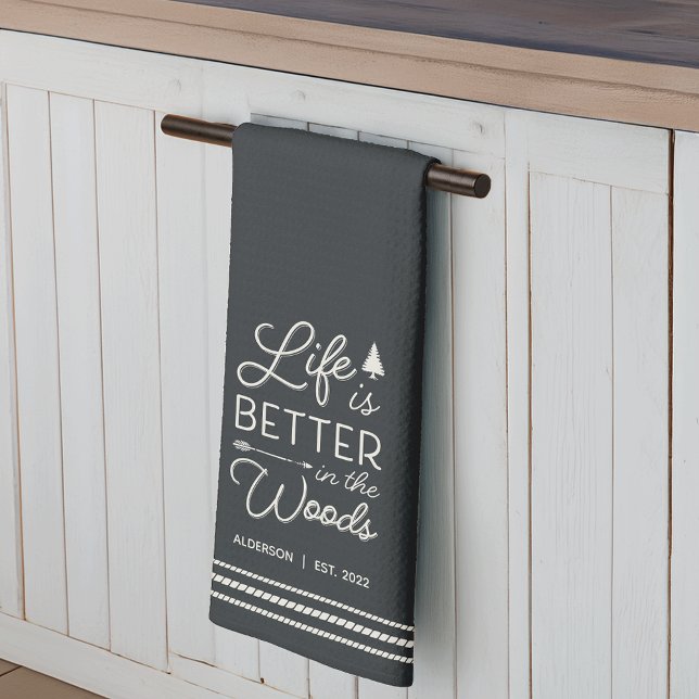 Personalized Life Is Better in the Woods Kitchen Towel (Creator Uploaded)