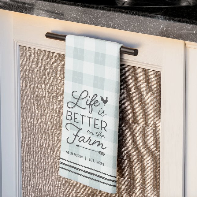 Personalized Life Is Better on the Farm Plaid Kitchen Towel (Creator Uploaded)