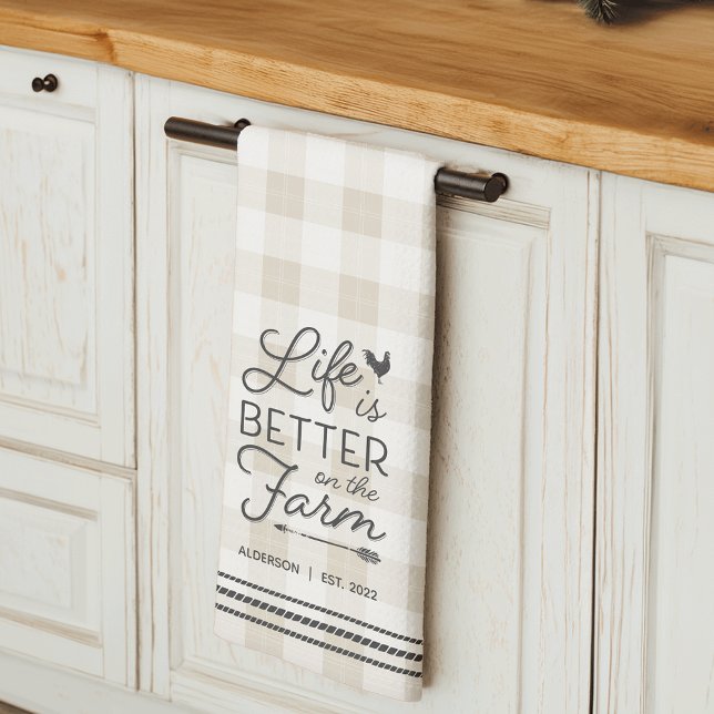 Personalized Life Is Better on the Farm Plaid Kitchen Towel (Creator Uploaded)