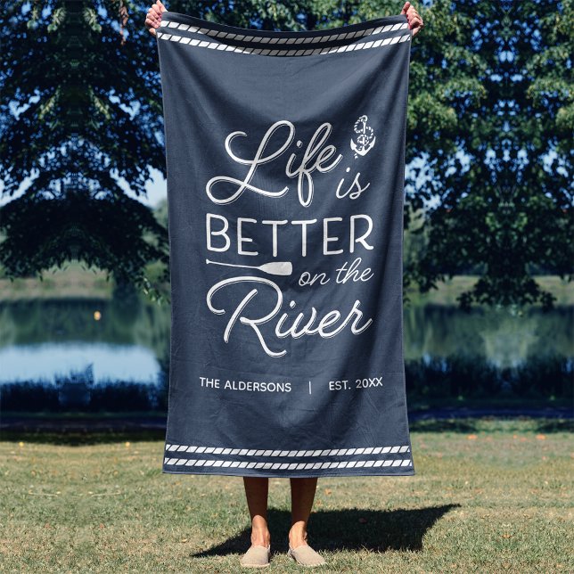 Personalized Life Is Better On The River Beach Towel (Creator Uploaded)