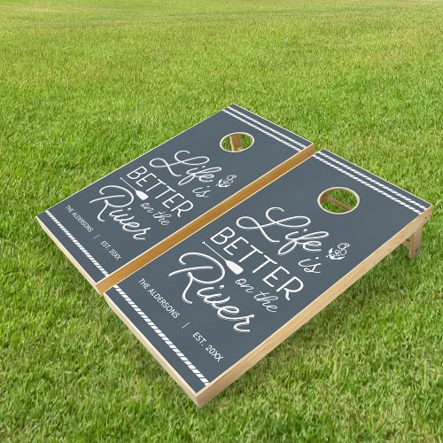 Personalized Life Is Better On The River Cornhole Set