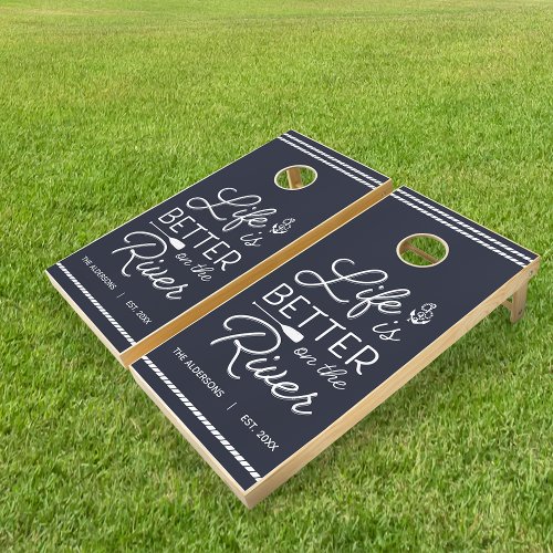 Personalized Life Is Better On The River Cornhole Set