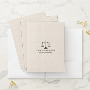 Personalized Light Beige Linen Justice Logo Pocket Folder