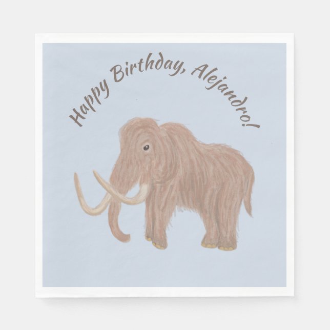 Personalized Light Blue, Brown Woolly Mammoth Napkins (Front)
