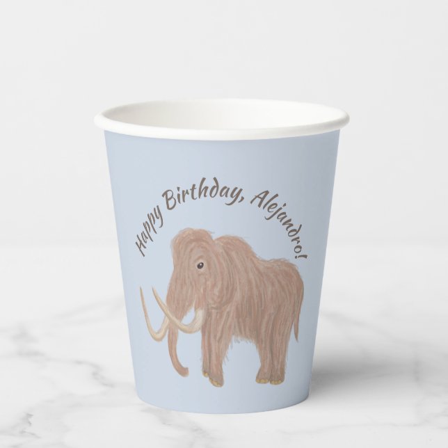 Personalized Light Blue, Brown Woolly Mammoth Paper Cups (Front)
