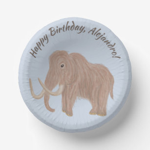 Personalized Light Blue, Brown Woolly Mammoth Paper Bowls