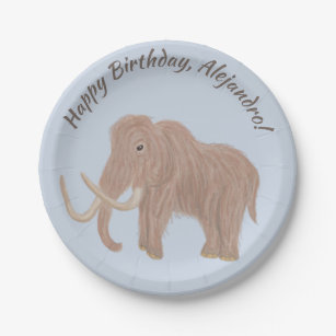 Personalized Light Blue, Brown Woolly Mammoth Paper Plates
