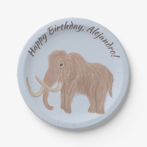Personalized Light Blue Brown Woolly Mammoth Paper Plates