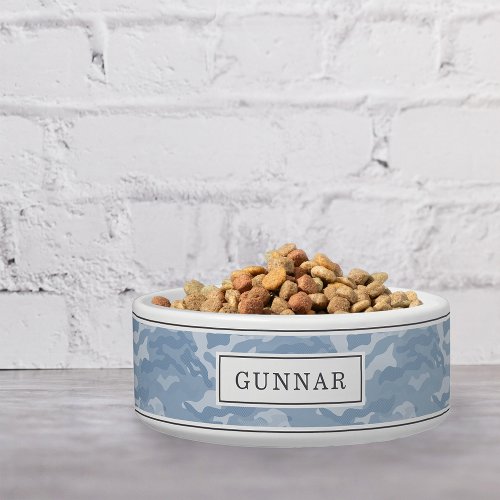 Personalized Light Blue Camo Pattern Pet Bowl