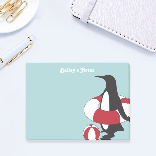 Personalized Light Blue Cute Cartoon Penguin Kids Post-it Notes (Creator Uploaded)