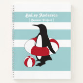 Personalized Light Blue Cute Penguin Swimming Kids Notebook (Front)