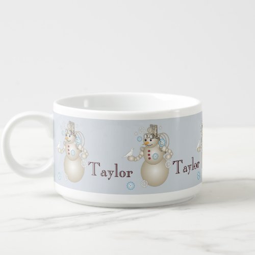 Personalized Light Blue Cute Steampunk Snowman Bowl