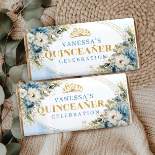 Personalized Light Blue Floral Quinceañera Candy Hershey Bar Favors