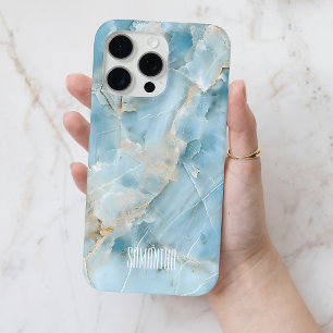 Personalized Light Blue Gemstone Modern Chic Name iPhone 15 Pro Max Case