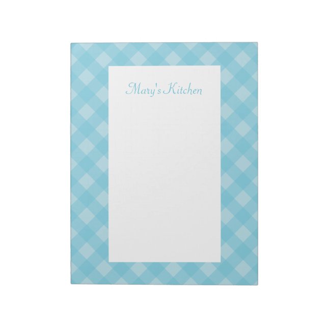 Personalized Light Blue Gingham Notepad (Rotated)