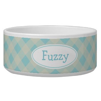 Personalized Light Blue Gingham Pet Bowl by suncookiez at Zazzle