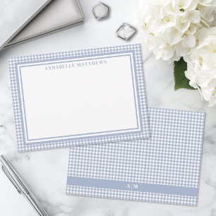Personalized Light Blue Gingham Plaid Note Card