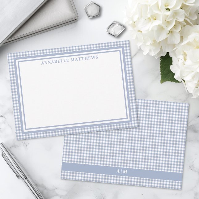 Personalized Light Blue Gingham Plaid Note Card (Personalized Light Blue Gingham Plaid Note Card )