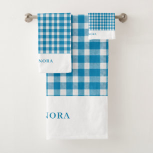 Personalized Light Blue Gingham Towel Set