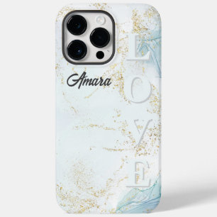 Personalized Light Blue Marble Case-Mate iPhone 14 Pro Max Case