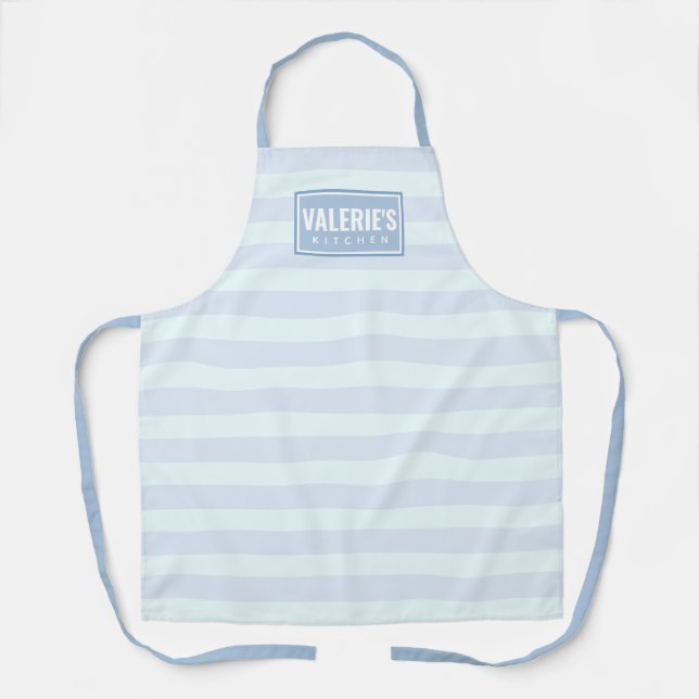 Personalized Light Blue & Mint Striped Apron (Front)