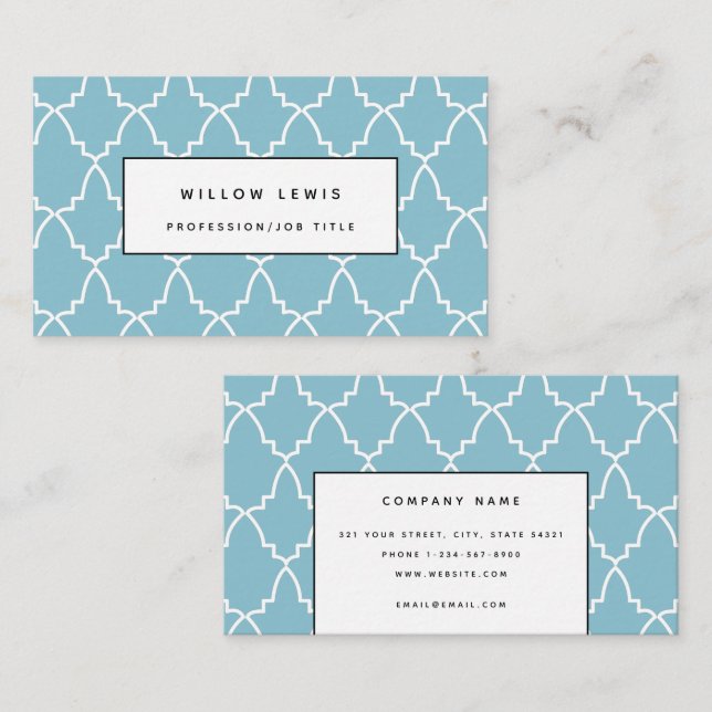 Personalized Light Blue Moroccan Lattice Modern Business Card (Front/Back)
