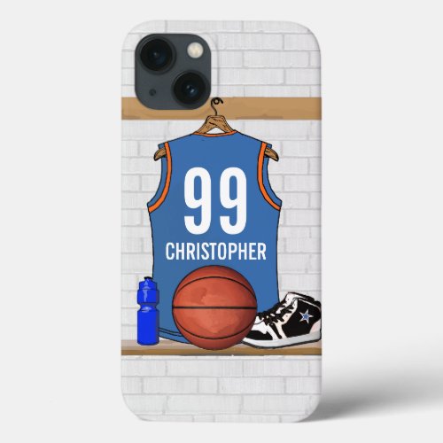 Personalized Light Blue Orange Basketball Jersey iPhone 13 Case