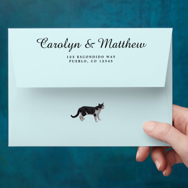 Personalized Light Blue Replaceable Cat Image Envelope (Hand)