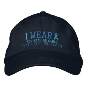 Personalized Light Blue Ribbon Awareness Embroidered Baseball Cap