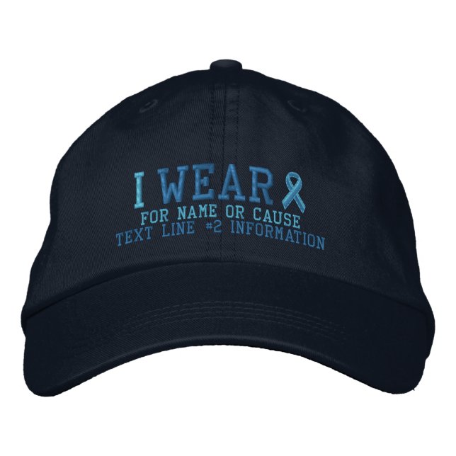 Personalized Light Blue Ribbon Awareness Embroidered Baseball Cap (Front)
