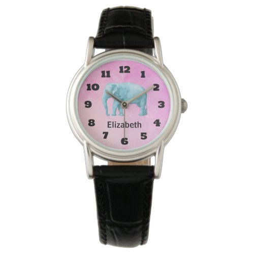 Personalized Light Blue Watercolor Elephant Watch