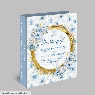 Personalized Light Blue Watercolor Wedding Album 3 Ring Binder