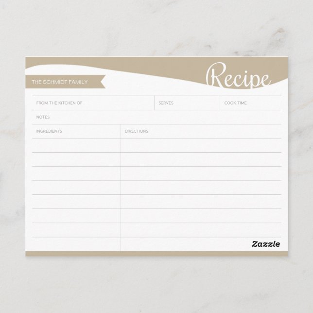 Personalized Light Brown & White Recipe Card (Back)