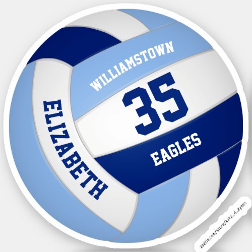 personalized light dark blue white volleyball  sticker