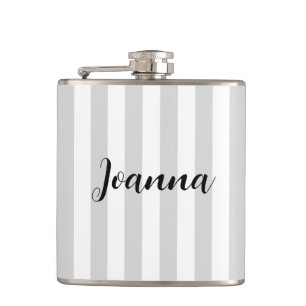 Personalized Light Gray and White Stripes  Flask