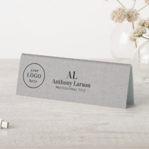 Personalized Light Gray Linen Black Typography Table Tent