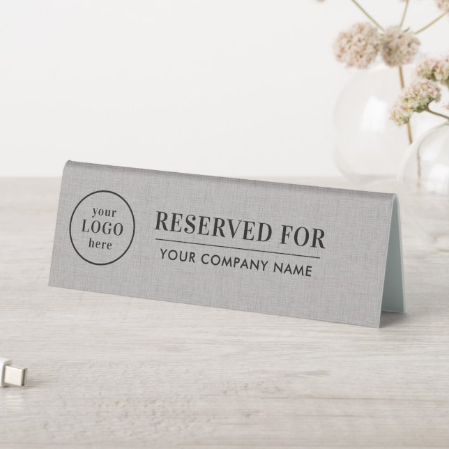 Personalized Light Gray Linen Black Typography Table Tent (In SItu (Table))