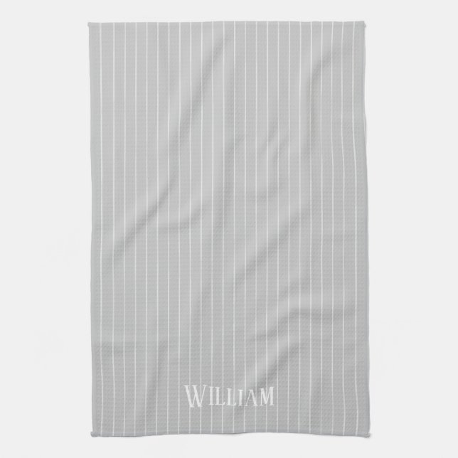 Personalized light gray pinstripes kitchen towel (Vertical)