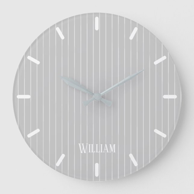 Personalized light gray pinstripes large clock (Front)