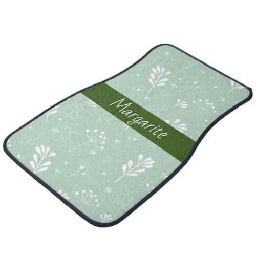 Personalized Light Green White Floral Design Car Floor Mat