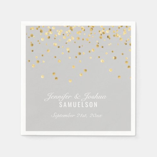 Personalized LIGHT GREY Gold Confetti Wedding Napkins